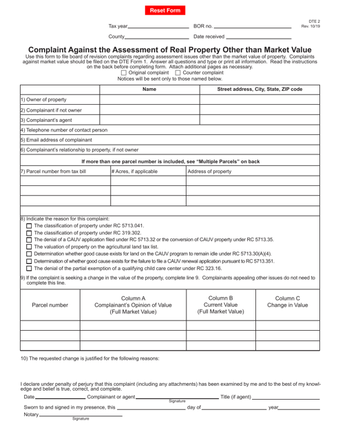 Form DTE2 Complaint Against the Assessment of Real Property Other Than Market Value - Ohio