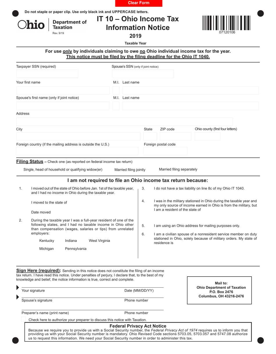 Ohio State Tax Fillable Form Printable Forms Free Online