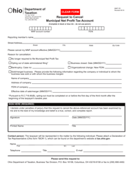 Document preview: Form MNP CR Request to Cancel Municipal Net Profit Tax Account - Ohio