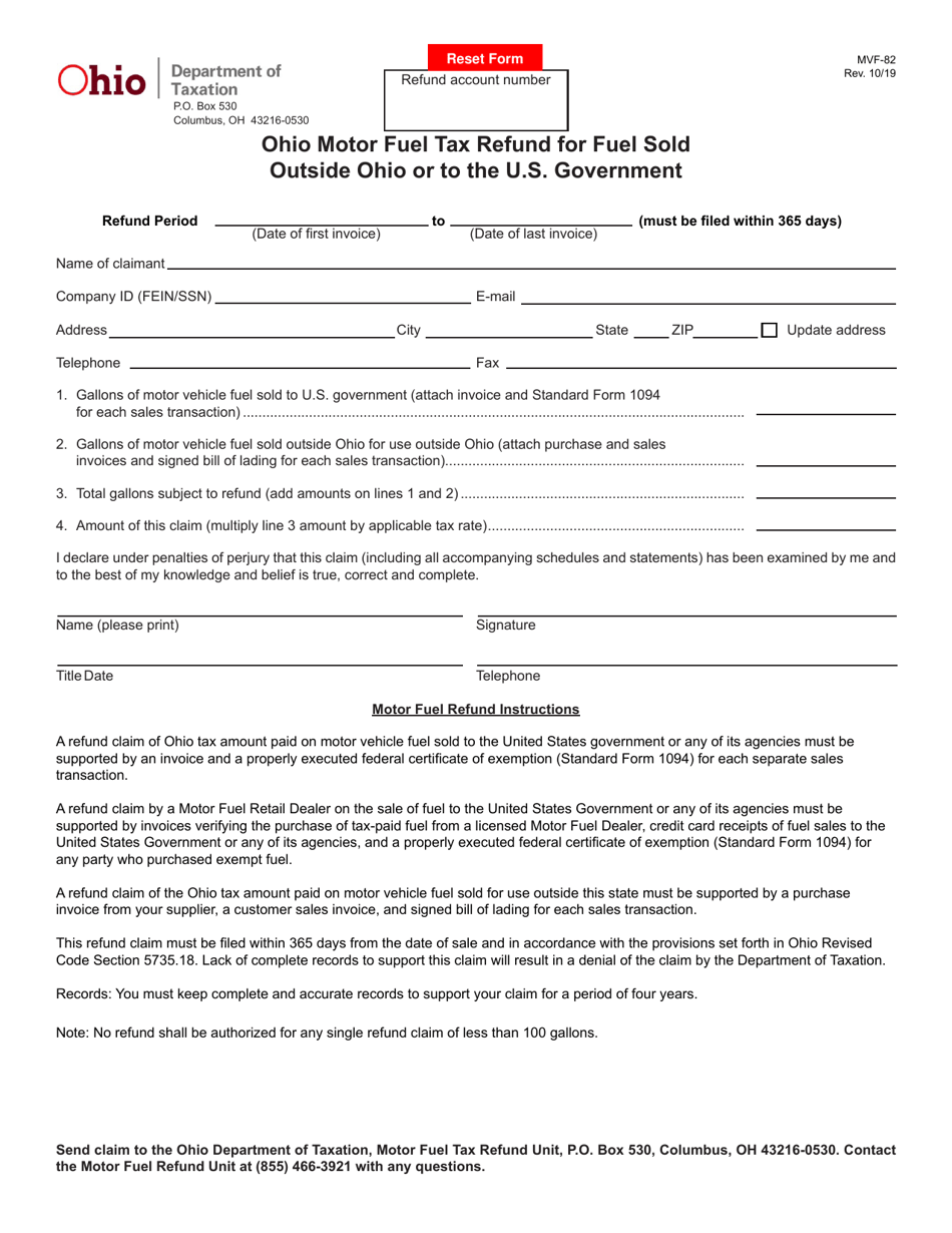 Form MVF-82 - Fill Out, Sign Online and Download Fillable PDF, Ohio