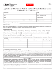 Document preview: Form OTP1 Application for Other Tobacco Products and Vapor Products Distributor License - Ohio