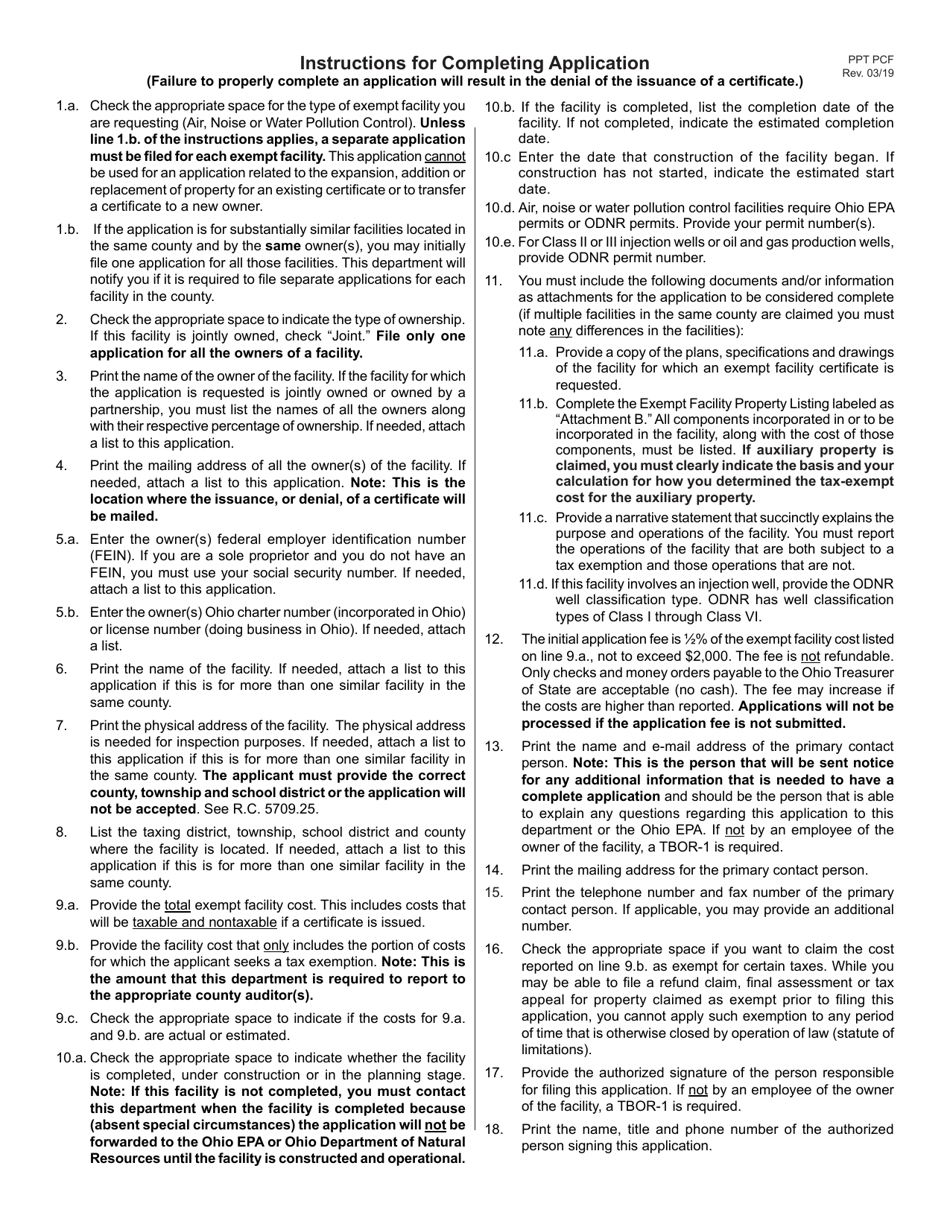 Form PPT PCF Application for Air, Noise or Water Exempt Facility - Ohio, Page 4