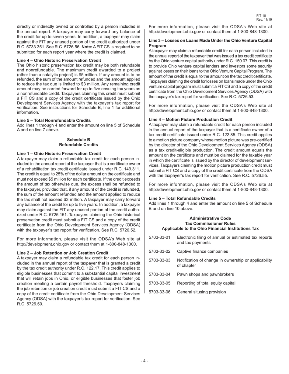 Instructions for Form FIT10 Financial Institutions Tax Report - Ohio, Page 4