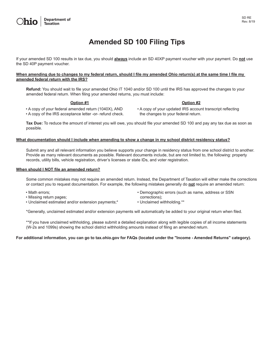 Form SD RE Reason and Explanation of Corrections - Ohio, Page 2