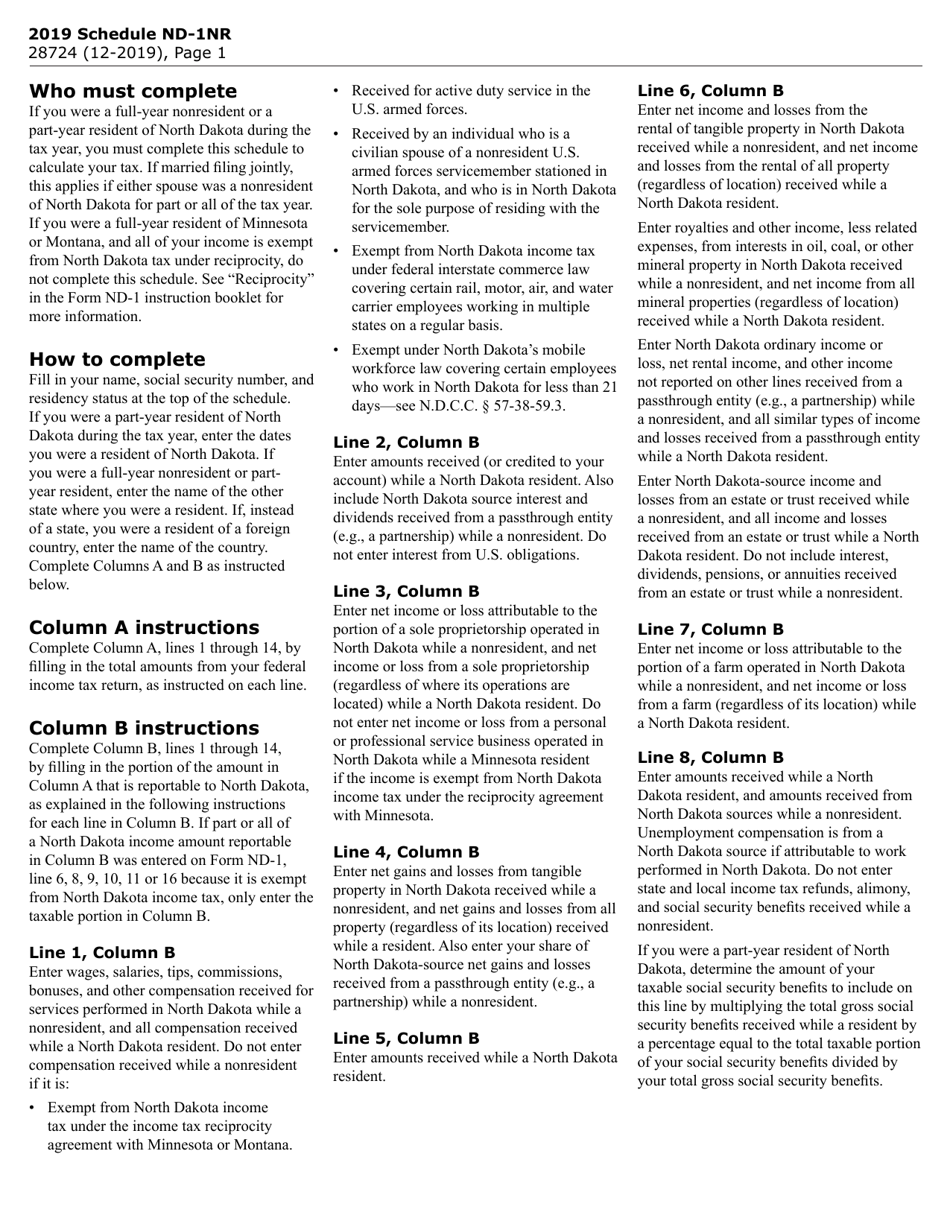 Form ND-1 (SFN28724) Schedule ND-N1NR Tax Calculation for Nonresidents and Part-Year Residents - North Dakota, Page 2