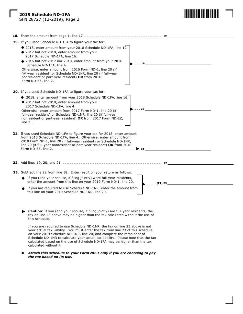 Form ND-1 (SFN28727) Schedule ND-1FA 3-year Averaging Method for Elected Farm Income - North Dakota, Page 2