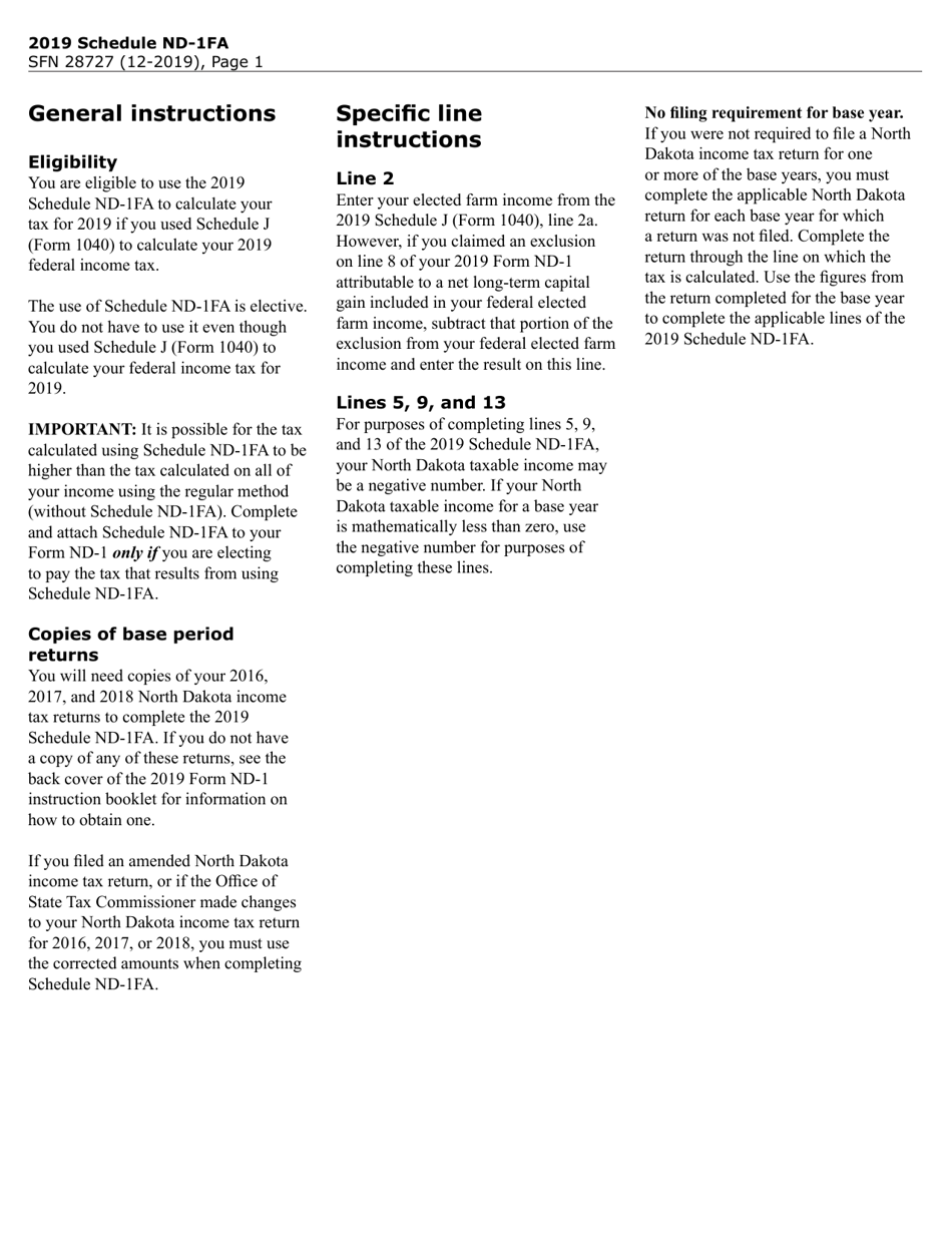 Form ND-1 (SFN28727) Schedule ND-1FA 3-year Averaging Method for Elected Farm Income - North Dakota, Page 3