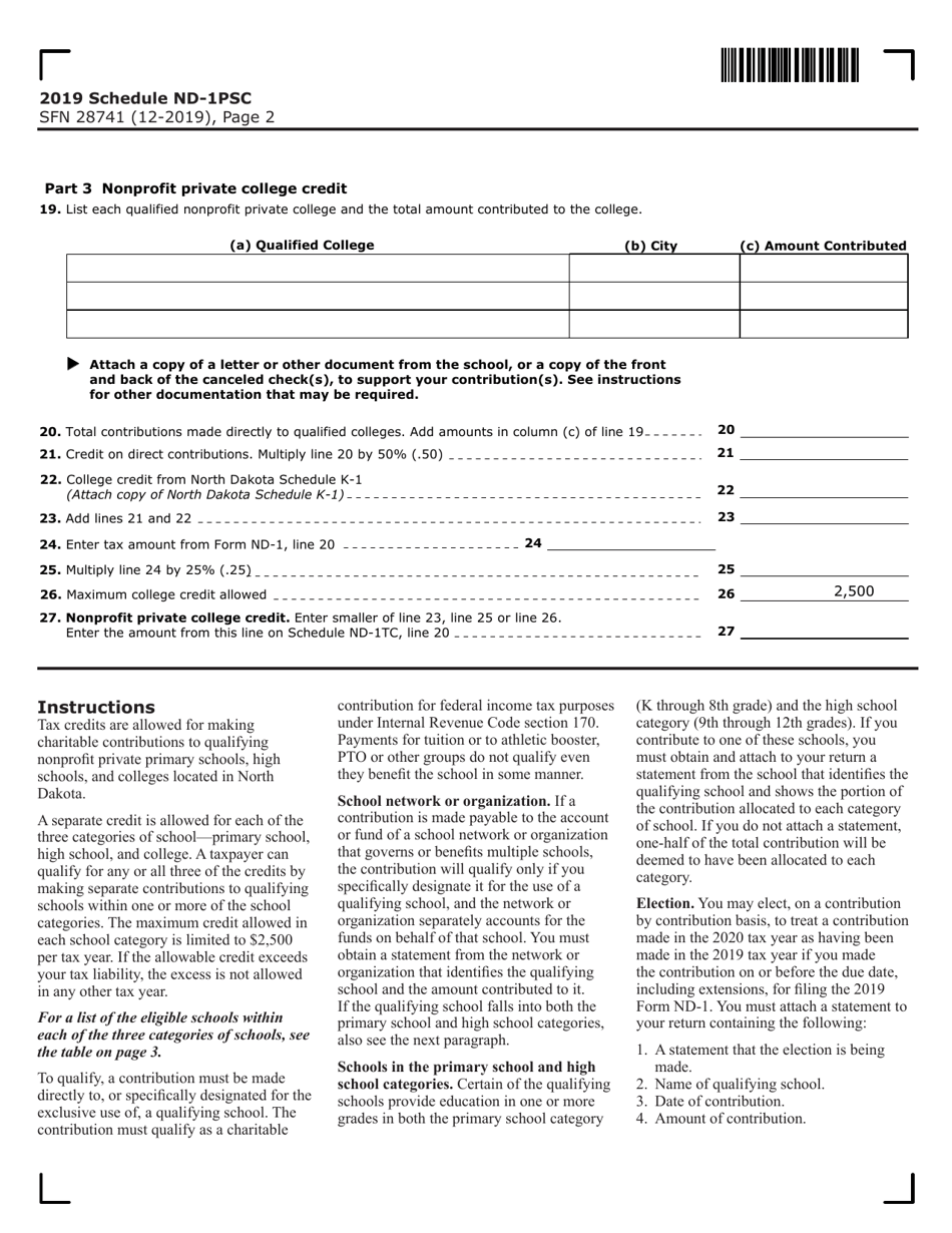 Form ND-1 (SFN28741) Schedule ND-1PSC - 2019 - Fill Out, Sign Online ...