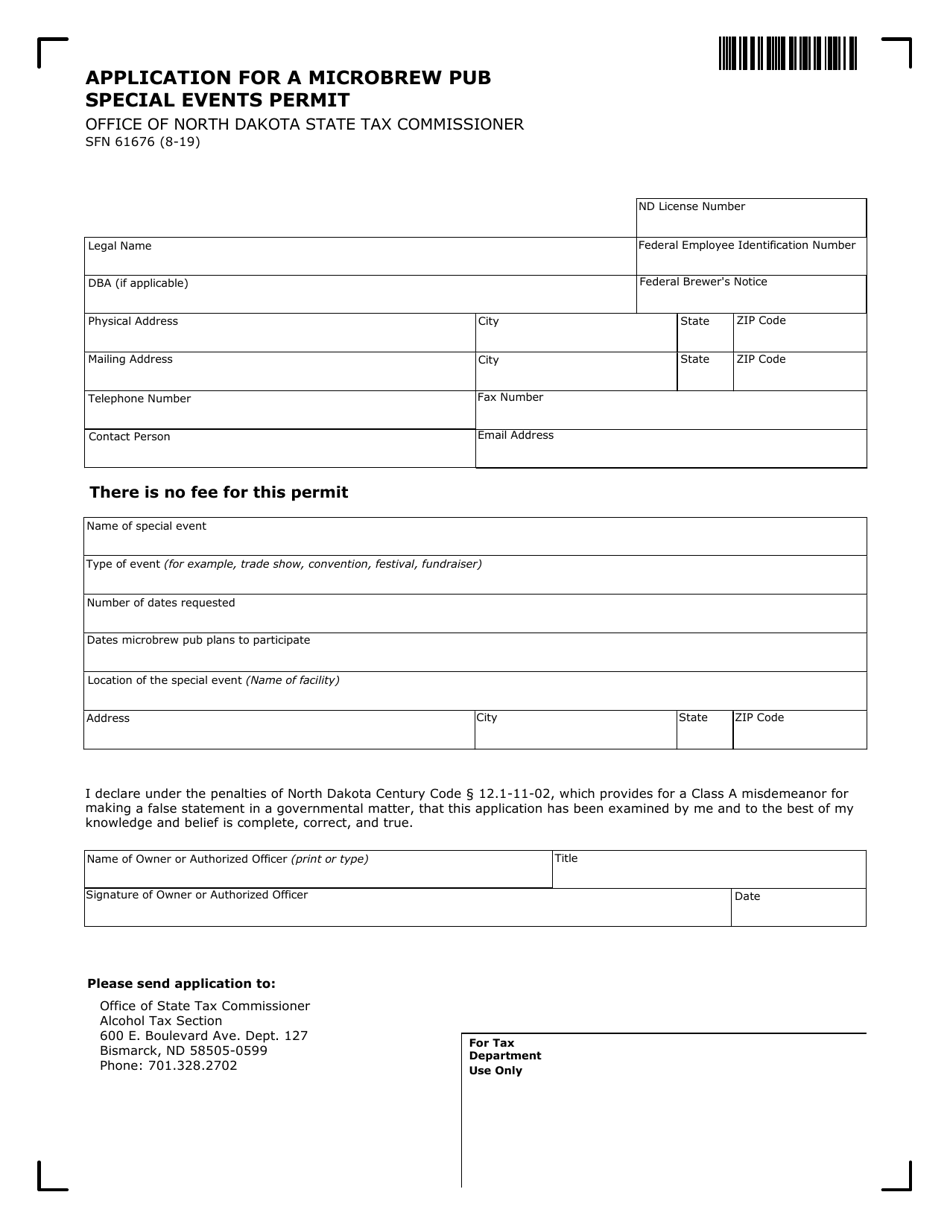 Form SFN61676 Application for a Microbrew Pub Special Events Permit - North Dakota, Page 1