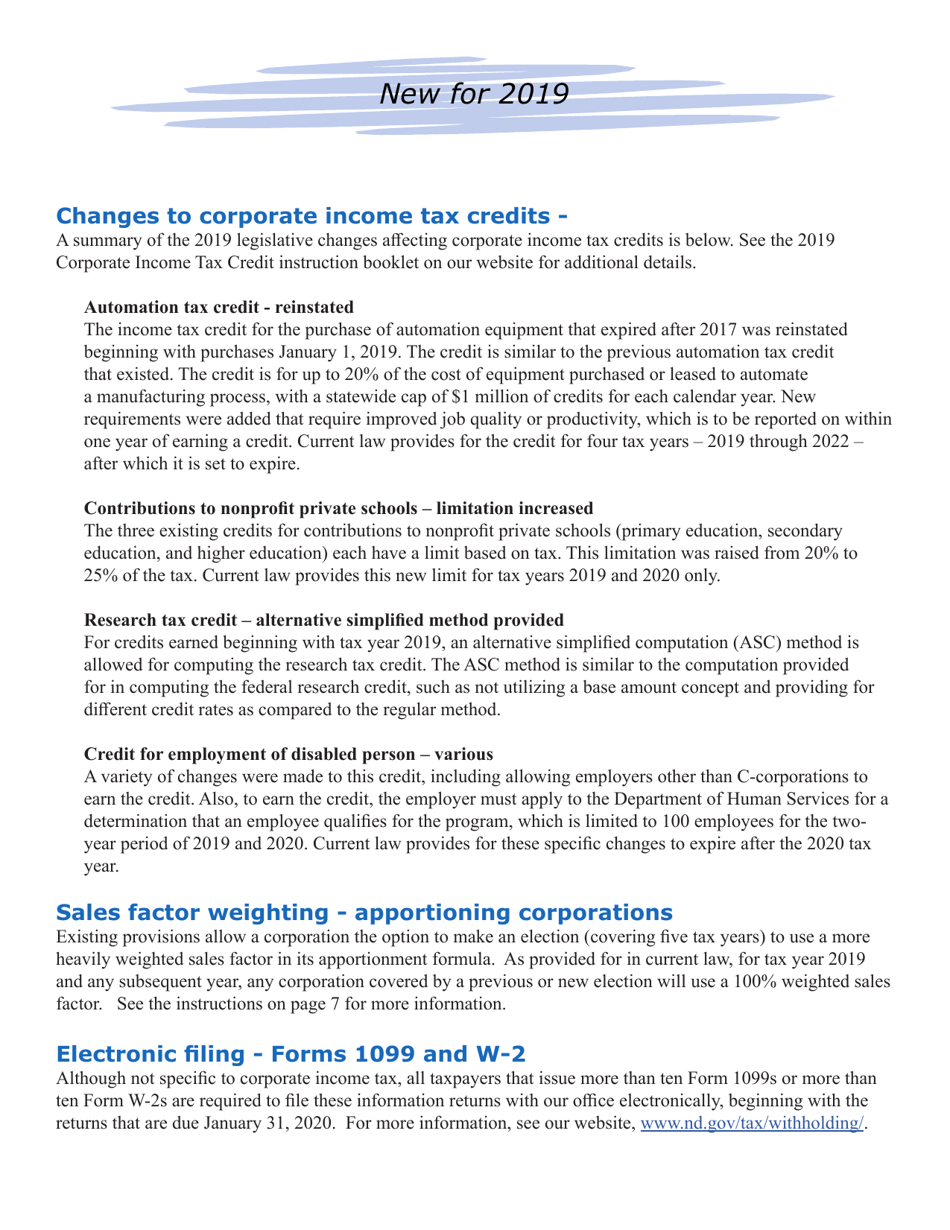 Instructions for Form 40 Corporation Income Tax Return - North Dakota, Page 2