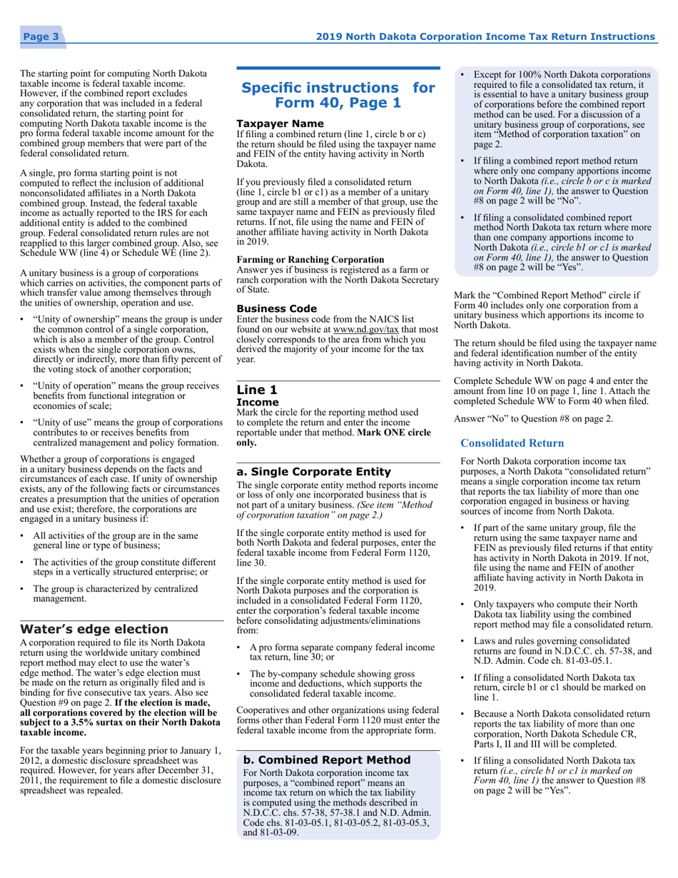 Instructions for Form 40 Corporation Income Tax Return - North Dakota, Page 6