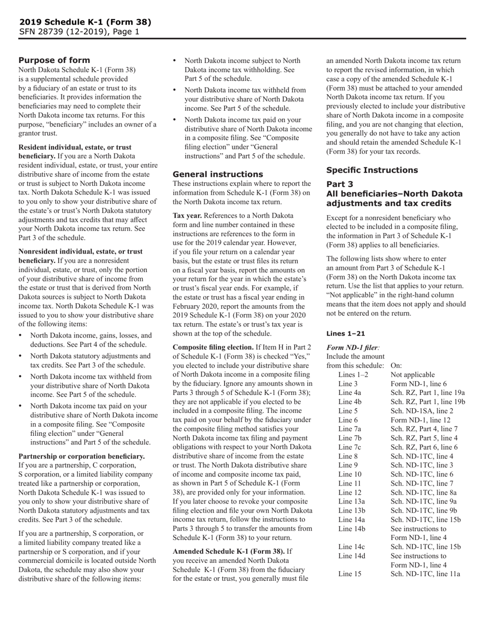 Form 38 (SFN28739) Schedule K-1 Beneficiarys Share of North Dakota Income (Loss), Deductions, Adjustments, Credits, and Other Items - North Dakota, Page 2