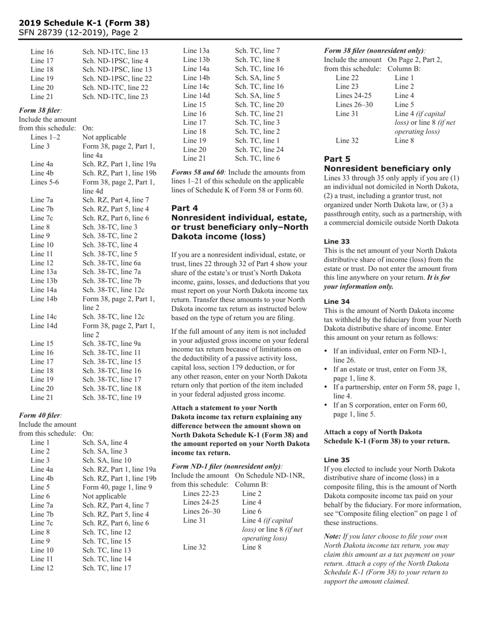 Form 38 (SFN28739) Schedule K-1 Beneficiarys Share of North Dakota Income (Loss), Deductions, Adjustments, Credits, and Other Items - North Dakota, Page 3