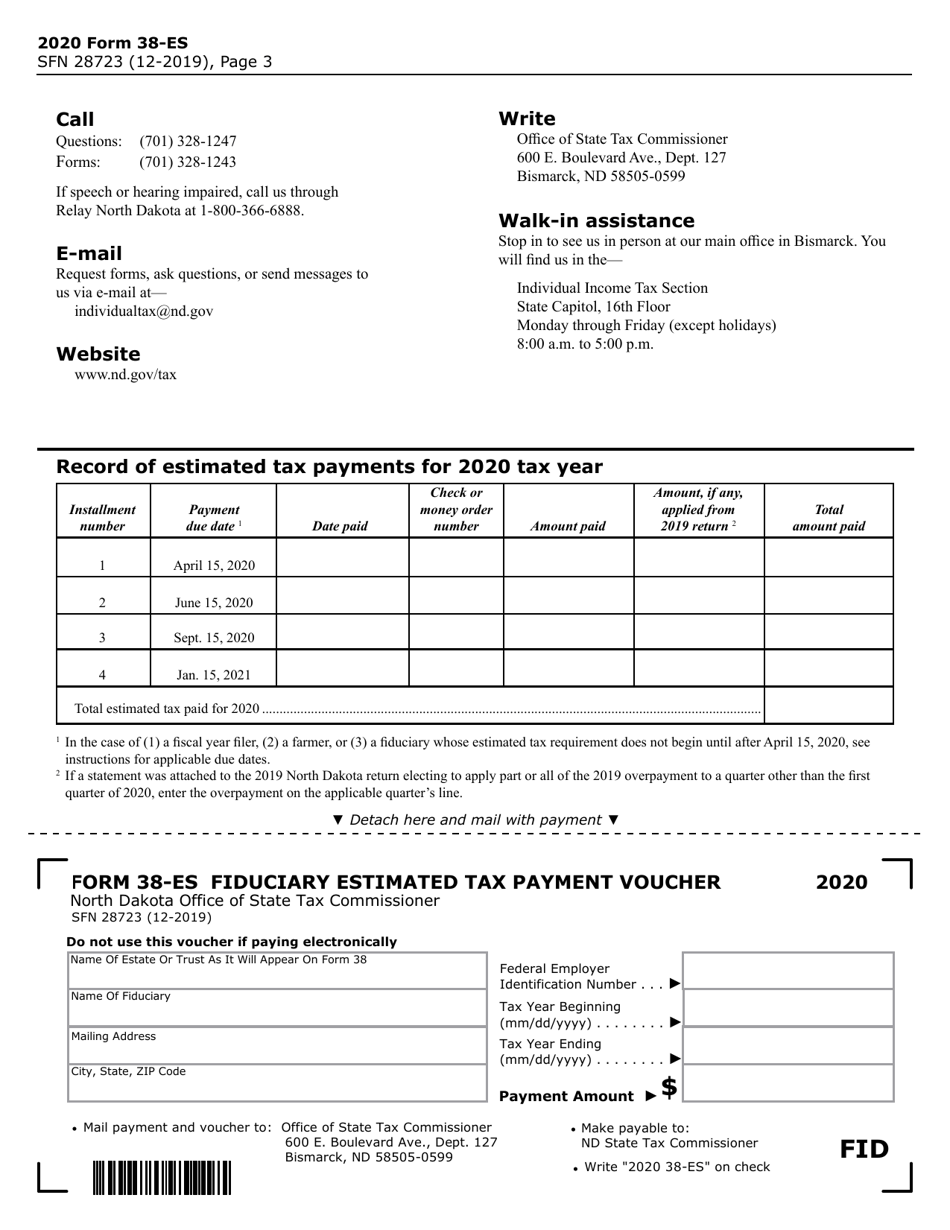Form 38-ES (SFN28723) Estimated Income Tax - Estates and Trusts - North Dakota, Page 3