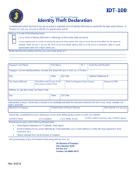 Form IDT-100 Identity Theft Declaration - New Jersey