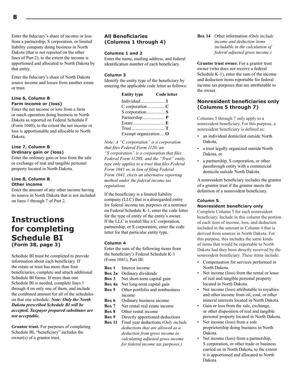 Instructions for Form 38 Fiduciary Income Tax - North Dakota, Page 10