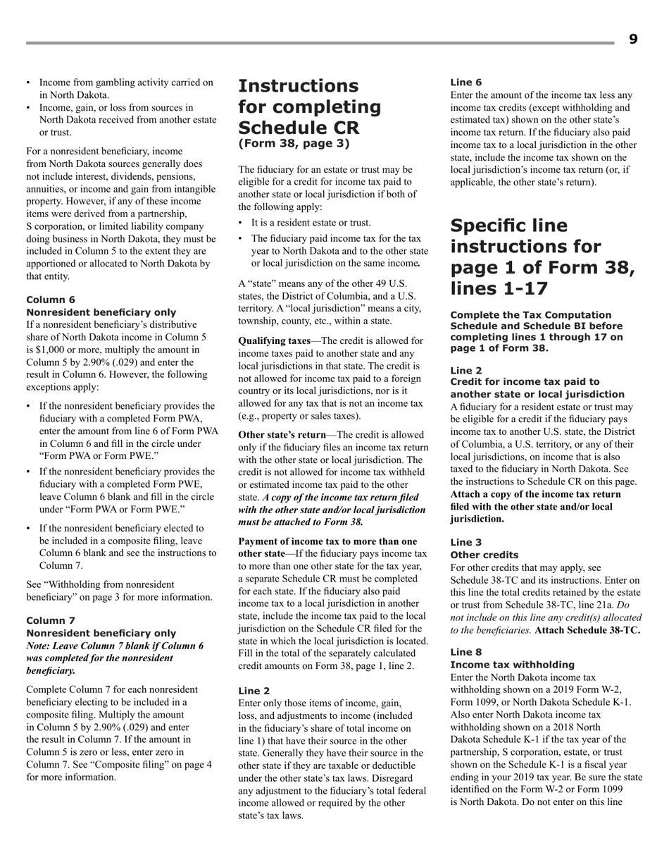 Instructions for Form 38 Fiduciary Income Tax - North Dakota, Page 11