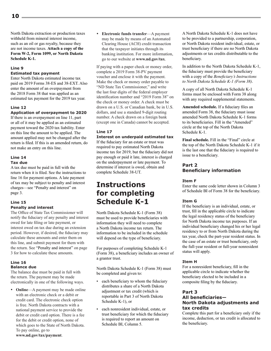 Instructions for Form 38 Fiduciary Income Tax - North Dakota, Page 12