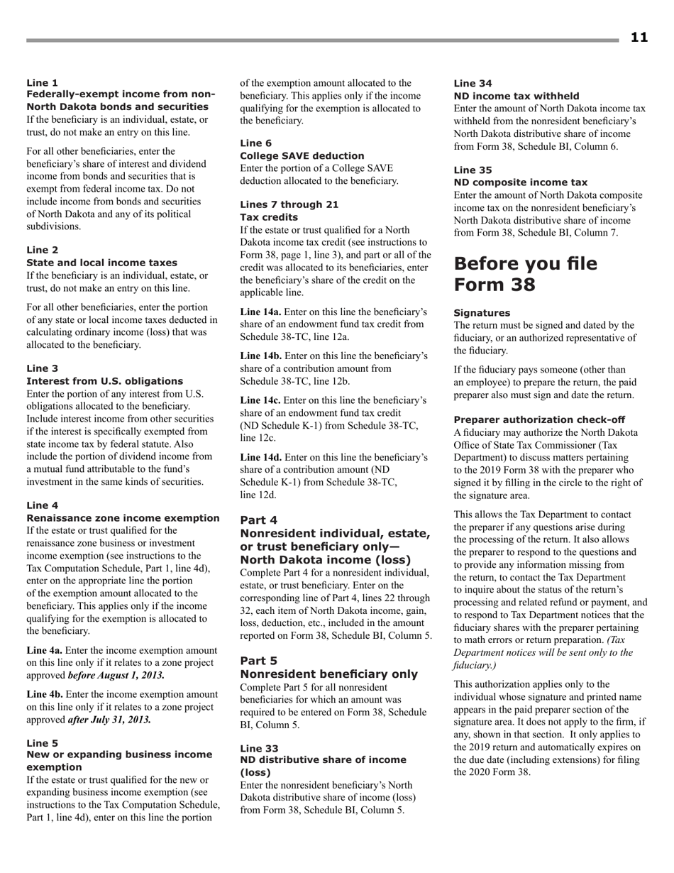 Instructions for Form 38 Fiduciary Income Tax - North Dakota, Page 13