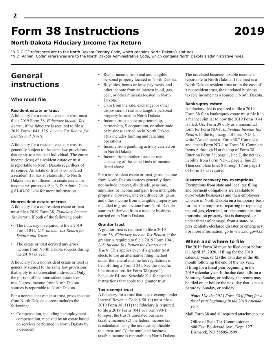 Instructions for Form 38 Fiduciary Income Tax - North Dakota, Page 4