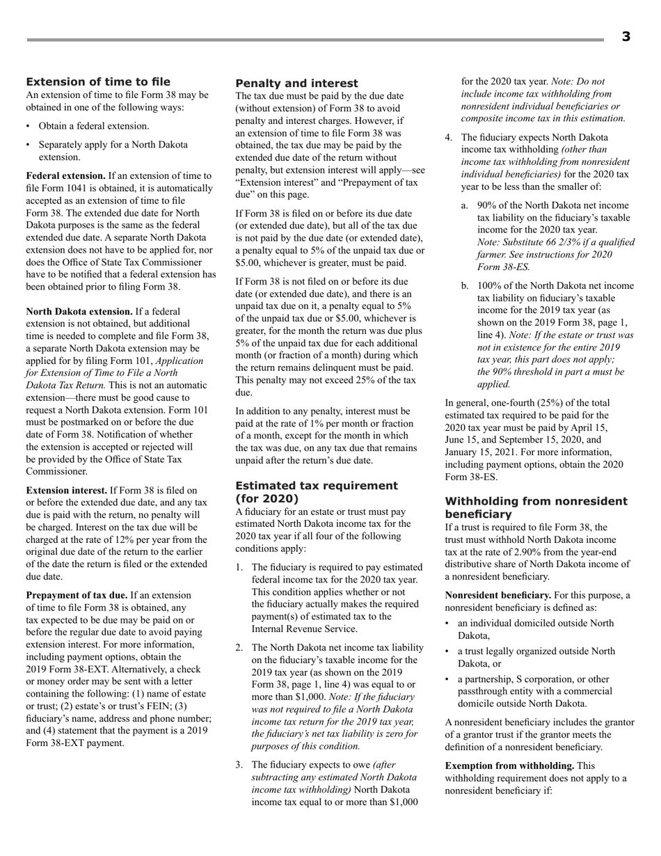 Instructions for Form 38 Fiduciary Income Tax - North Dakota, Page 5