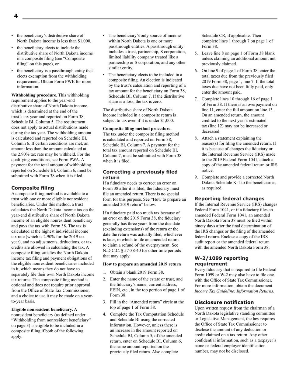 Instructions for Form 38 Fiduciary Income Tax - North Dakota, Page 6