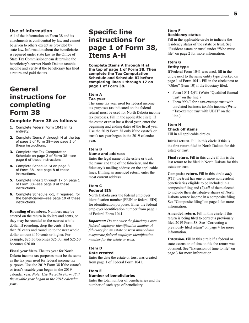 Instructions for Form 38 Fiduciary Income Tax - North Dakota, Page 7