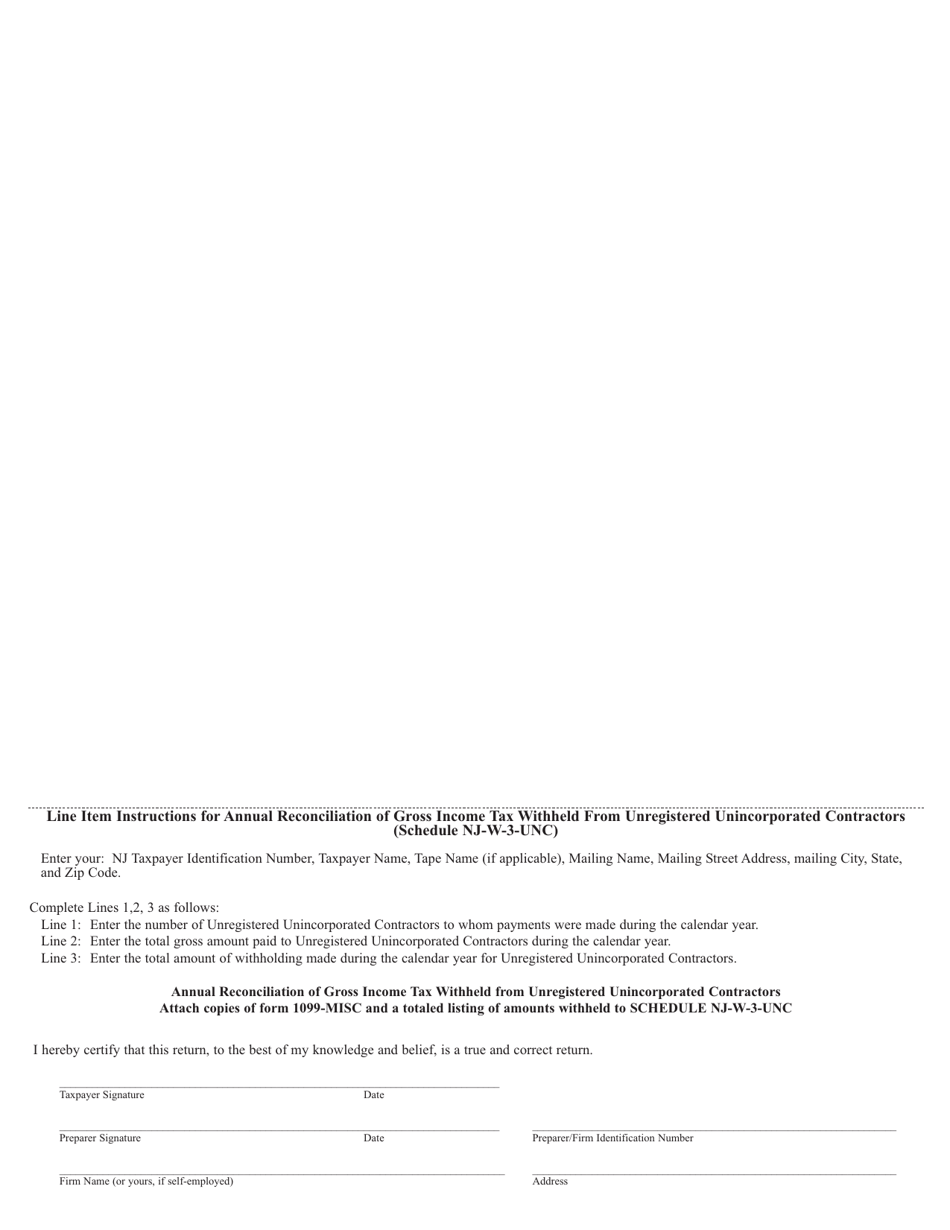 Schedule NJ-W-3-UNC Annual Reconciliation of Gross Income Tax Withheld From Unregistered Unincorporated Contractors - New Jersey, Page 2