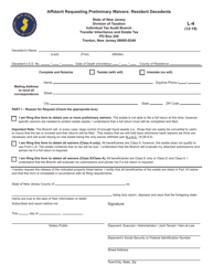 Form L-4 Affidavit Requesting Preliminary Waivers: Resident Decedents - New Jersey, Page 2
