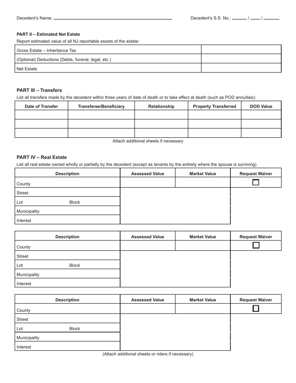 Form L-4 Affidavit Requesting Preliminary Waivers: Resident Decedents - New Jersey, Page 3