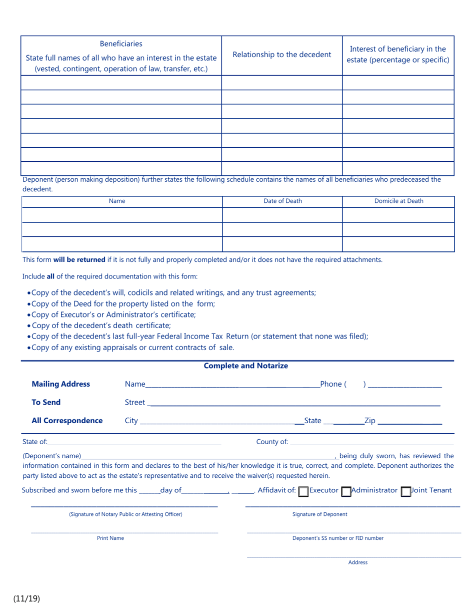 Form L-9(A) Affidavit for Real Property Tax Waiver(S): Resident Decedent - New Jersey, Page 3