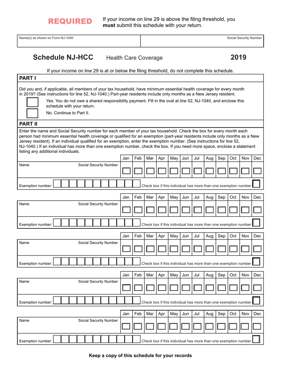 Schedule NJ-HCC Health Care Coverage - New Jersey, Page 1