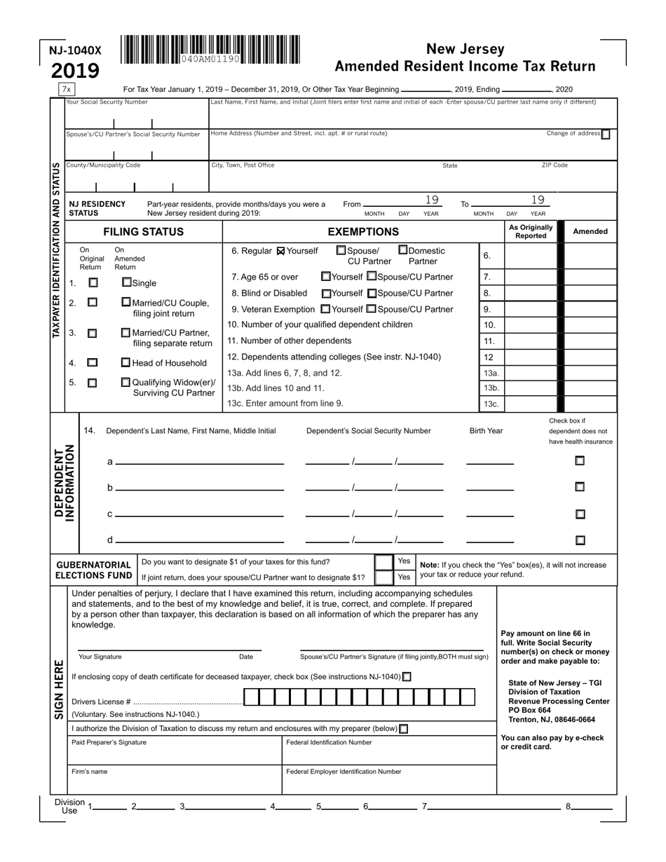 Form NJ 1040X 2019 Fill Out Sign Online And Download Fillable PDF Form NJ 1040X 2019 Fill Out Sign Online And Download Fillable PDF