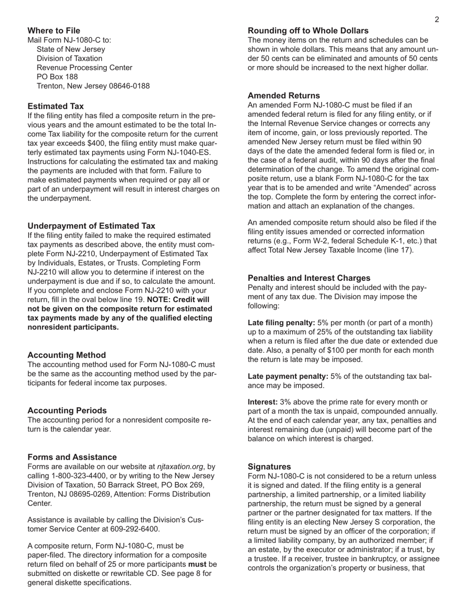 Instructions for Form NJ-1080-C, NJ-1080E Nonresident Composite Return - New Jersey, Page 2