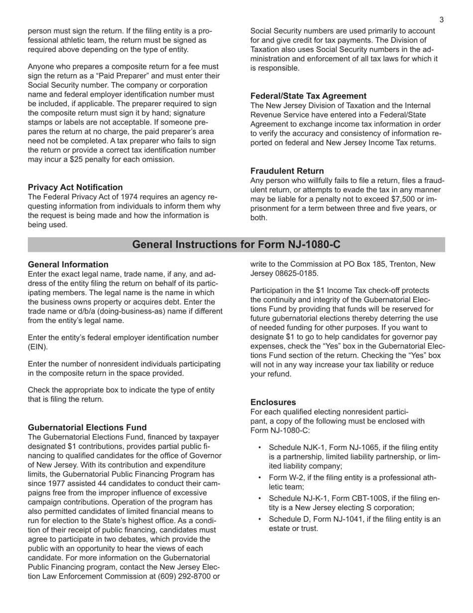 Instructions for Form NJ-1080-C, NJ-1080E Nonresident Composite Return - New Jersey, Page 3