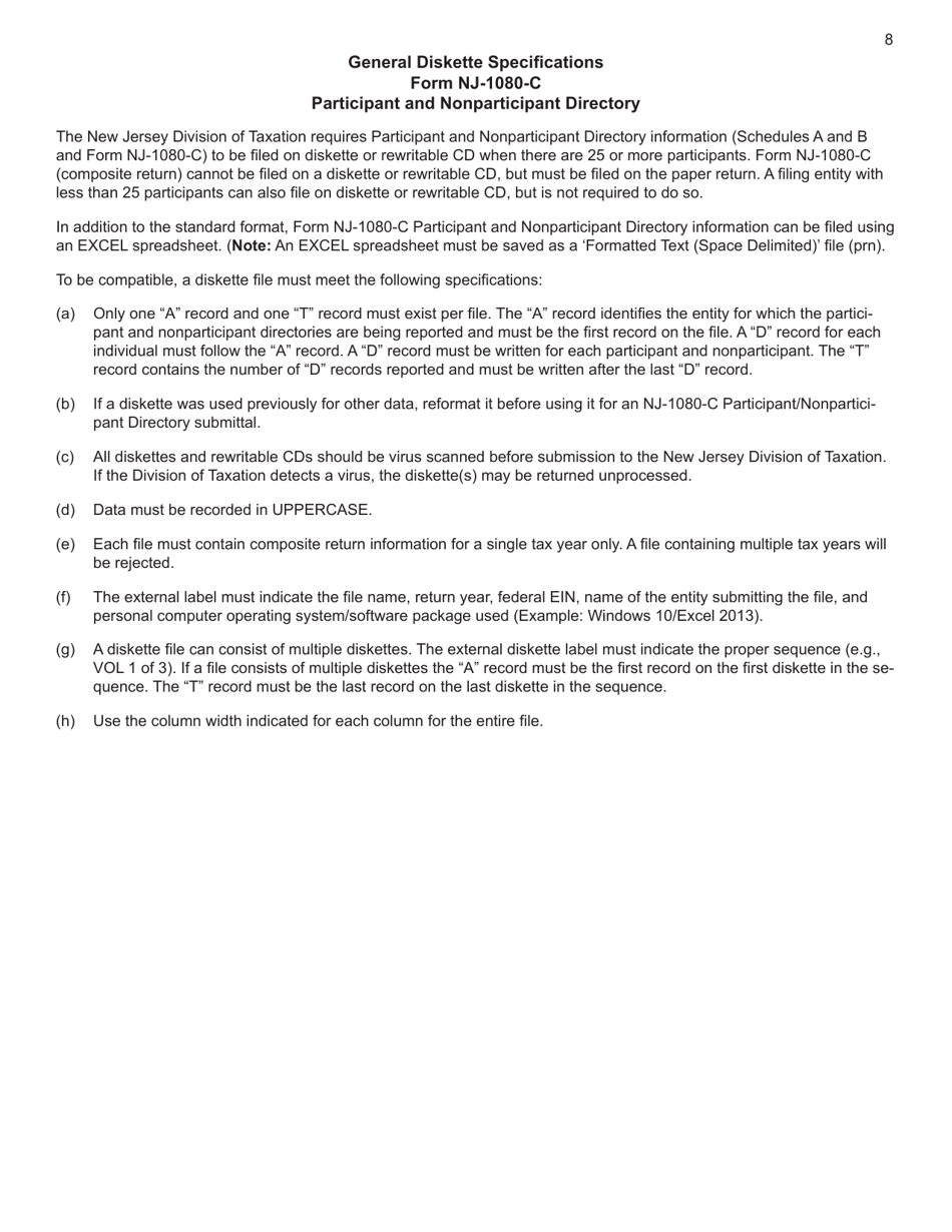 Instructions for Form NJ-1080-C, NJ-1080E Nonresident Composite Return - New Jersey, Page 8