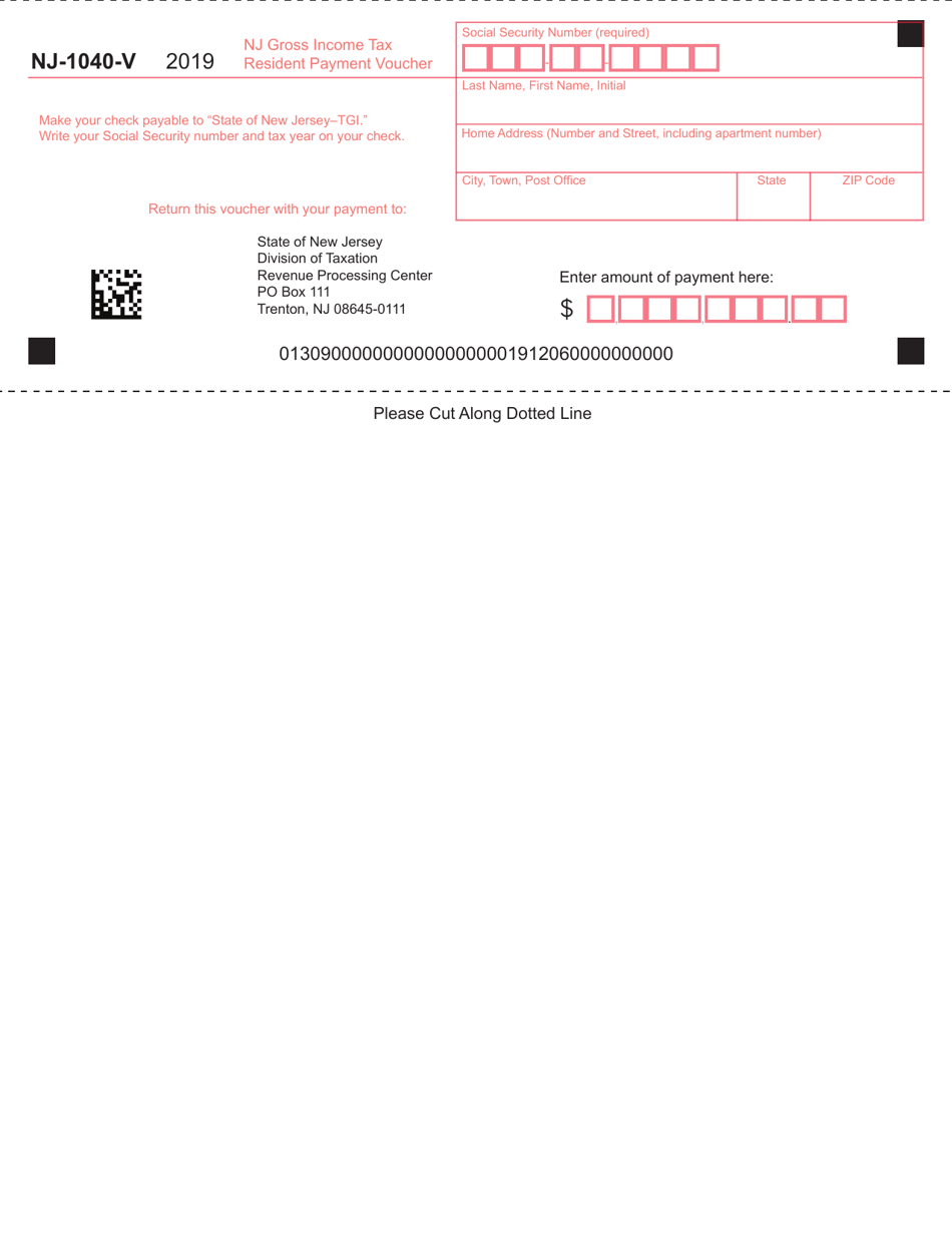 Form NJ-1040-V Nj Gross Income Tax Resident Payment Voucher - New Jersey, Page 1
