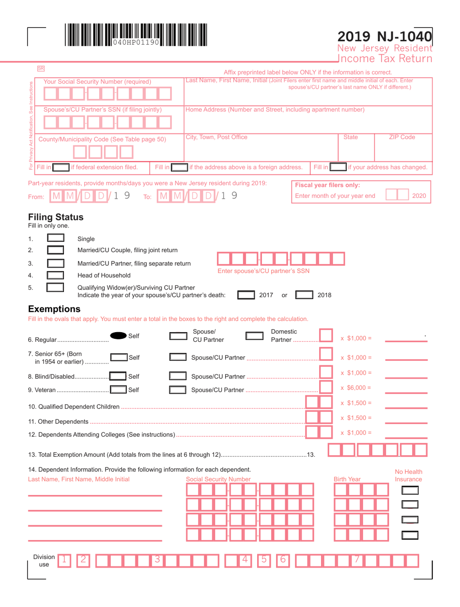 Nj 1040 Printable Form Printable Forms Free Online