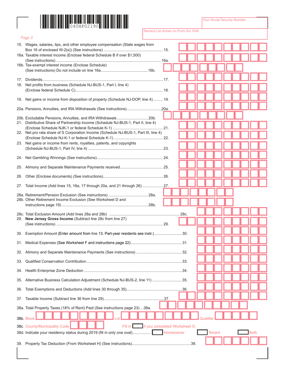 Form NJ-1040 New Jersey Resident Income Tax Return - New Jersey, Page 2