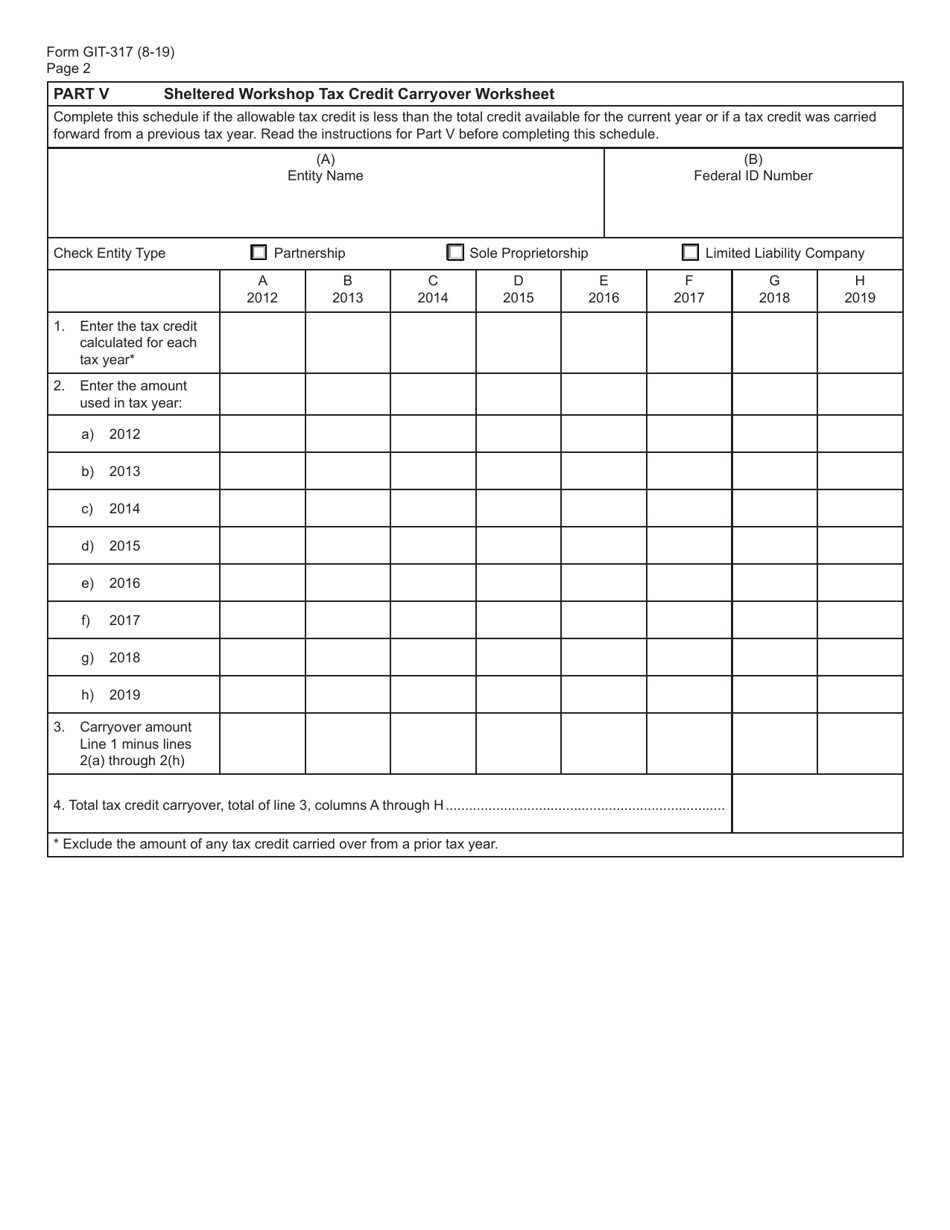 Form GIT-317 Sheltered Workshop Tax Credit - New Jersey, Page 2