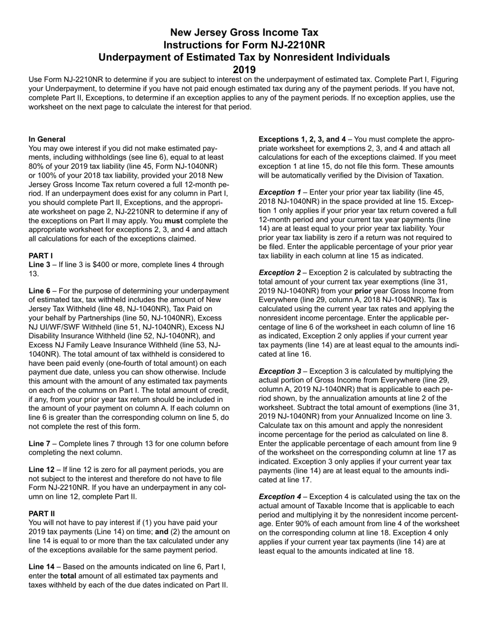 Form NJ-2210NR Underpayment of Estimated Tax by Nonresident Individuals - New Jersey, Page 3
