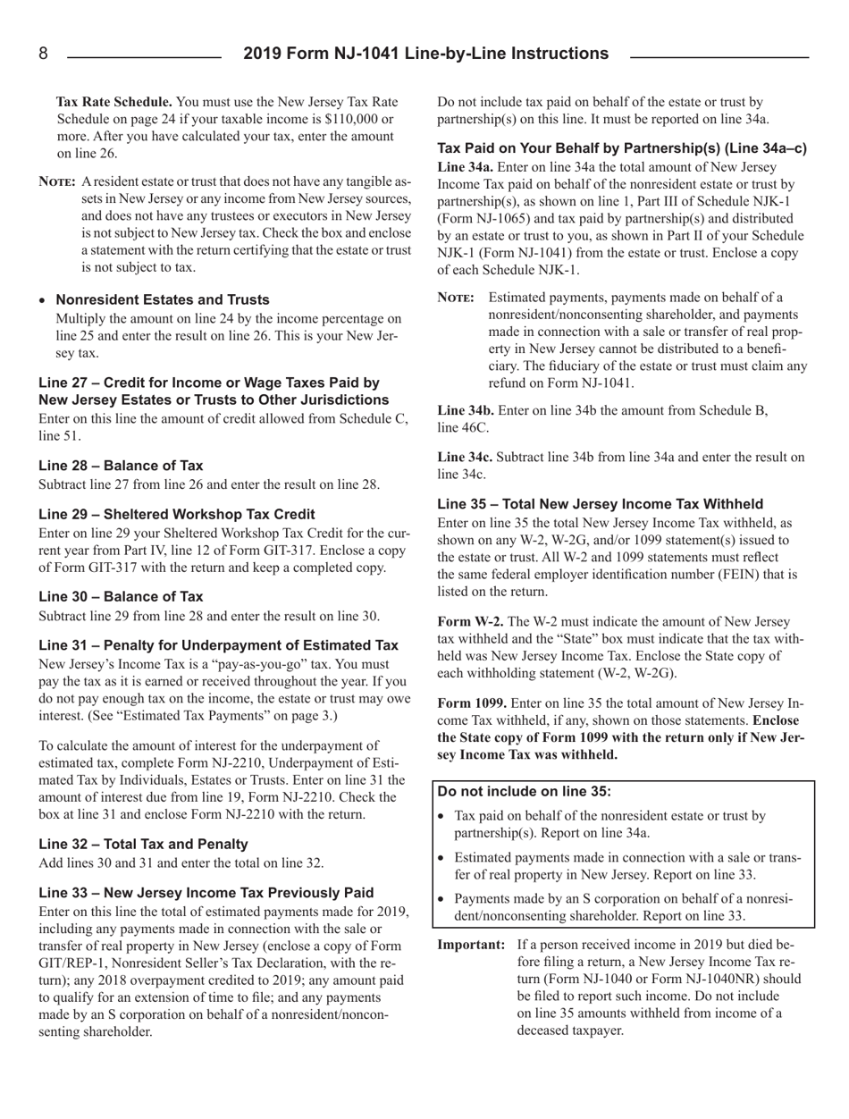 Instructions for Form NJ-1041 New Jersey Income Tax Fiduciary Return - New Jersey, Page 10