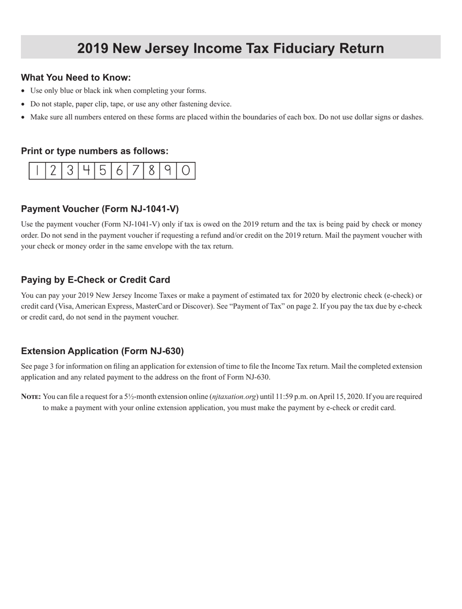 Instructions for Form NJ-1041 New Jersey Income Tax Fiduciary Return - New Jersey, Page 1