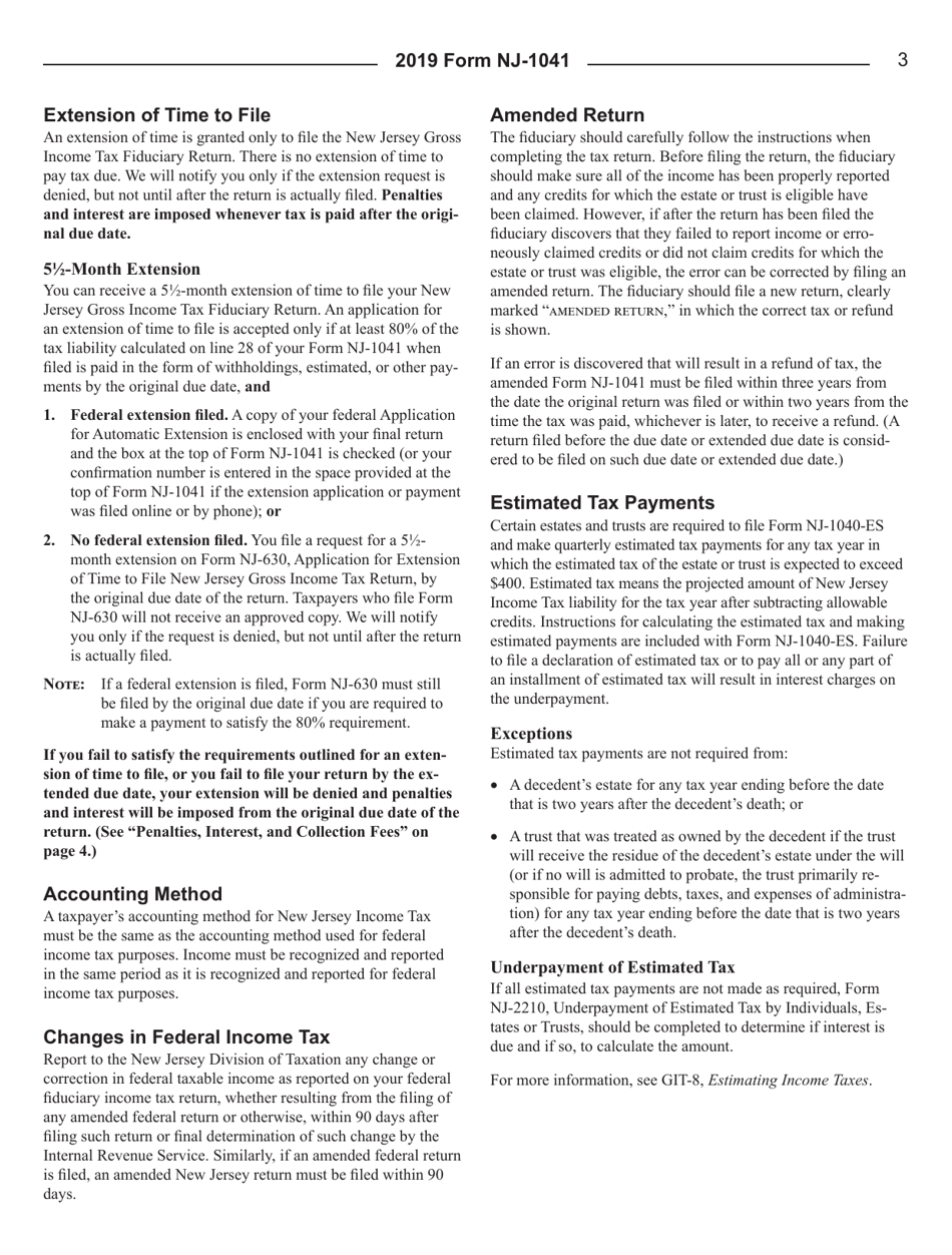 Instructions for Form NJ-1041 New Jersey Income Tax Fiduciary Return - New Jersey, Page 5