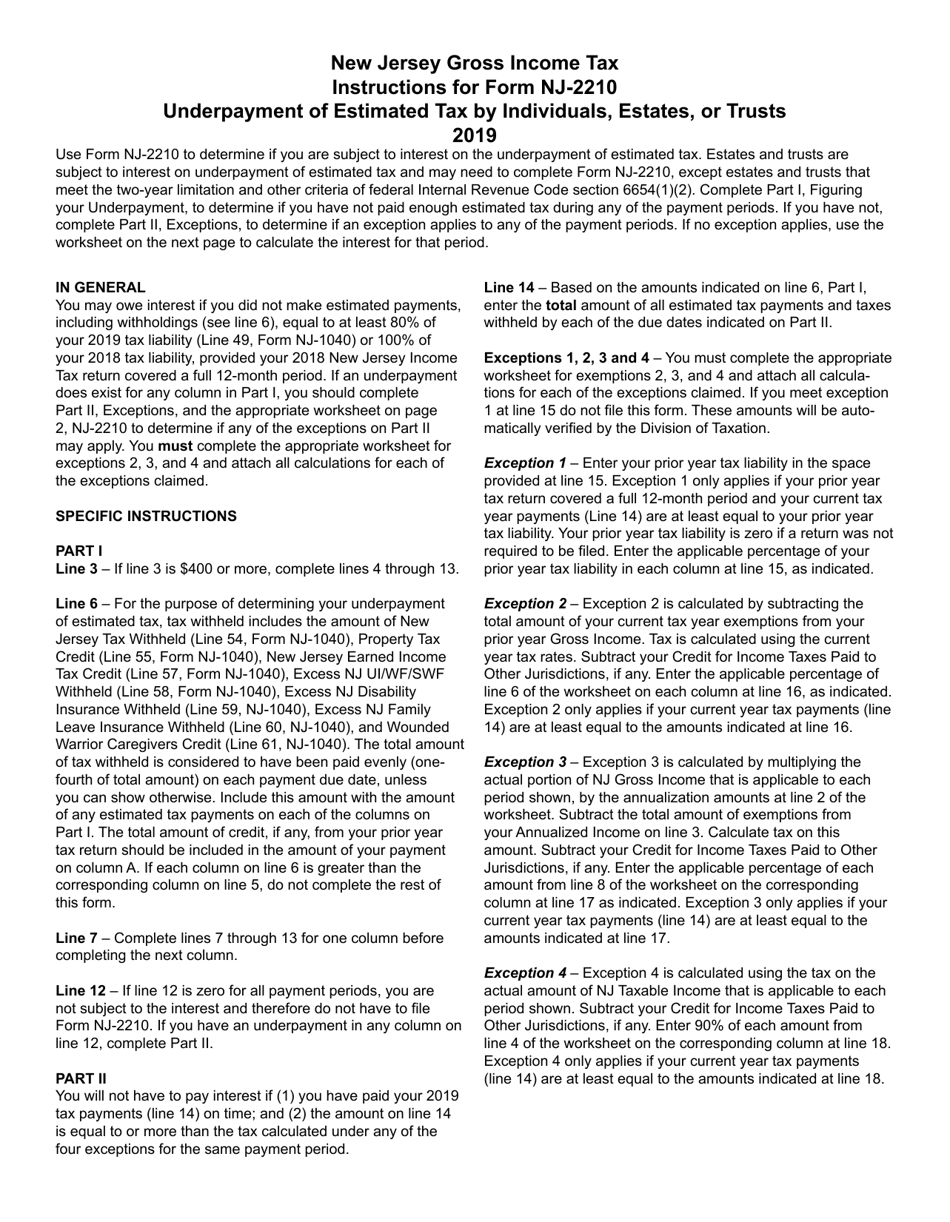 Form NJ-2210 Underpayment of Estimated Tax by Individuals, Estates, or Trusts - New Jersey, Page 3