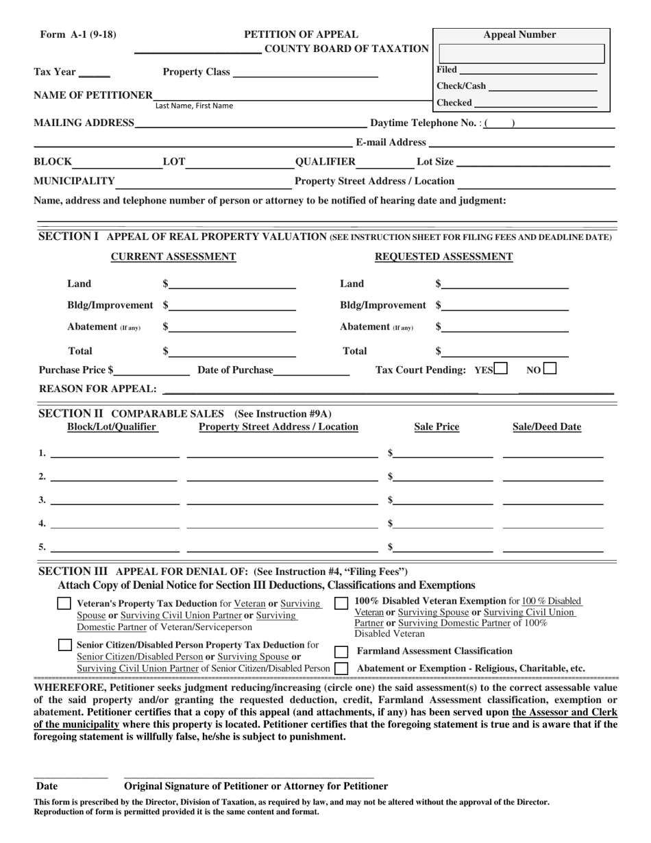 Form A-1 Download Fillable PDF Or Fill Online Petition Of Appeal New ...