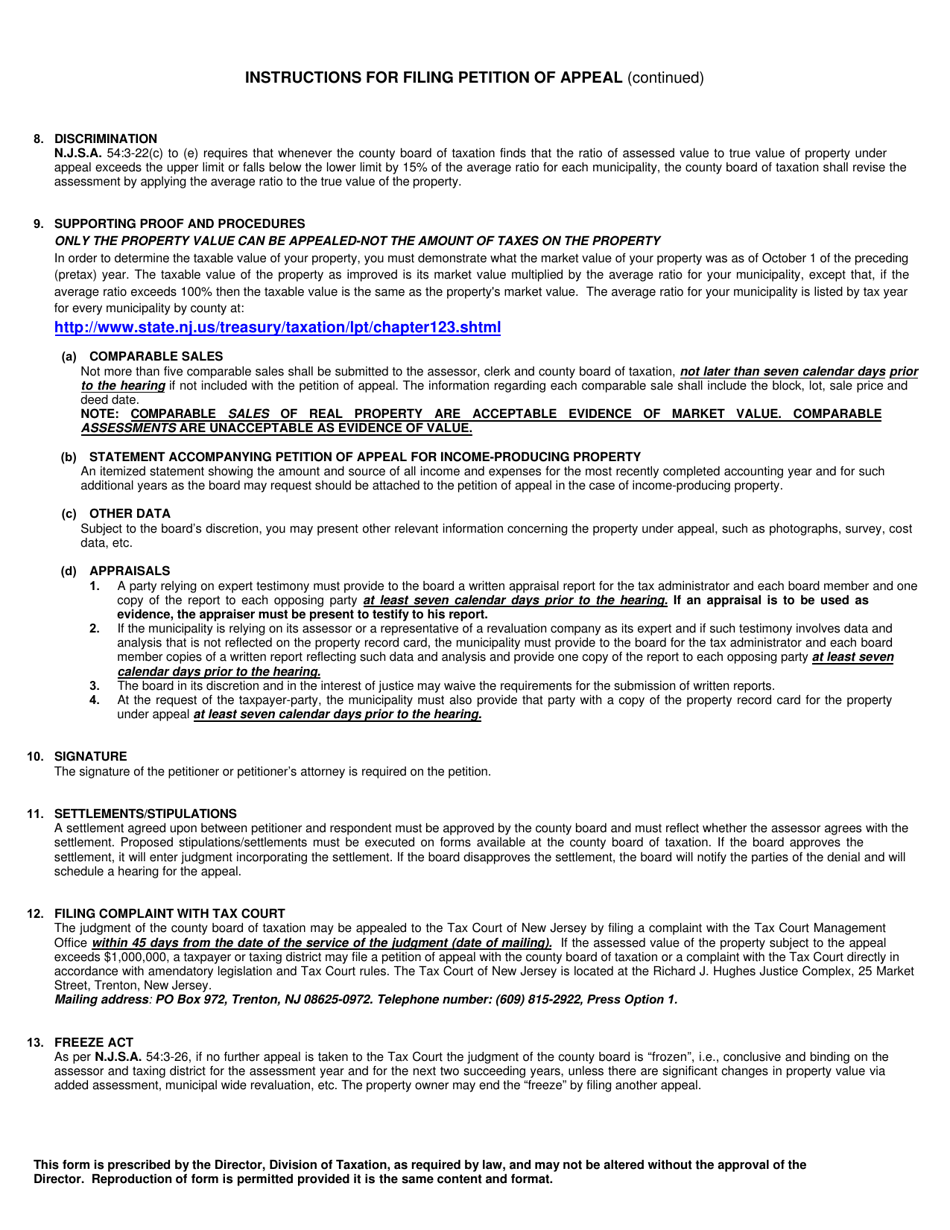 Form A-1 Petition of Appeal - New Jersey, Page 3