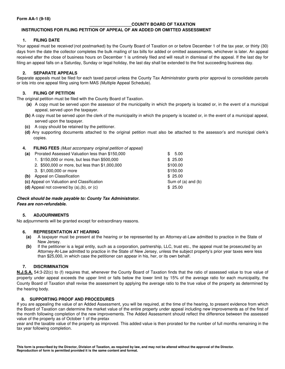 Form AA-1 Added / Omitted Petition of Appeal - New Jersey, Page 2