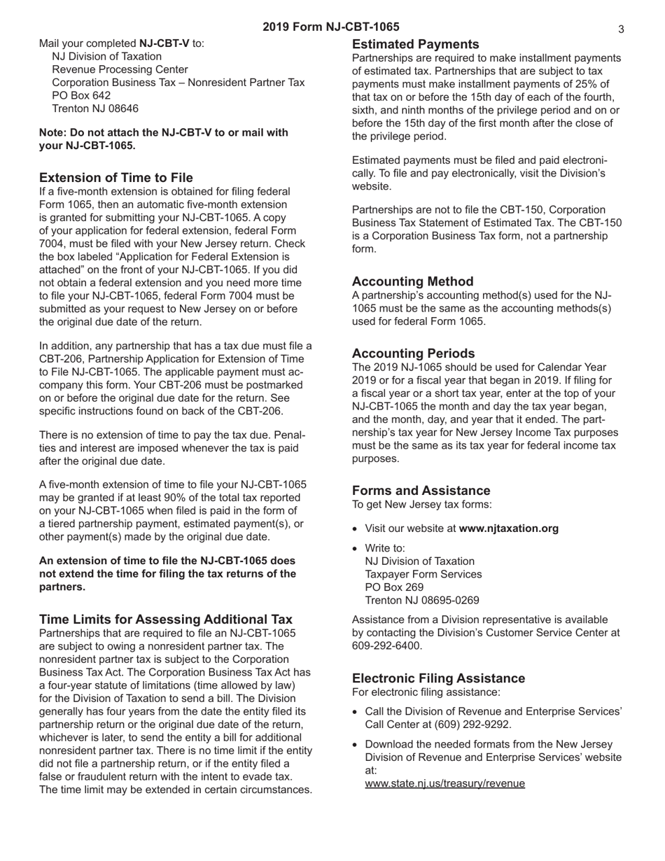 Instructions for Form NJ-CBT-1065 New Jersey Partnership Return Corporation Business Tax - New Jersey, Page 3