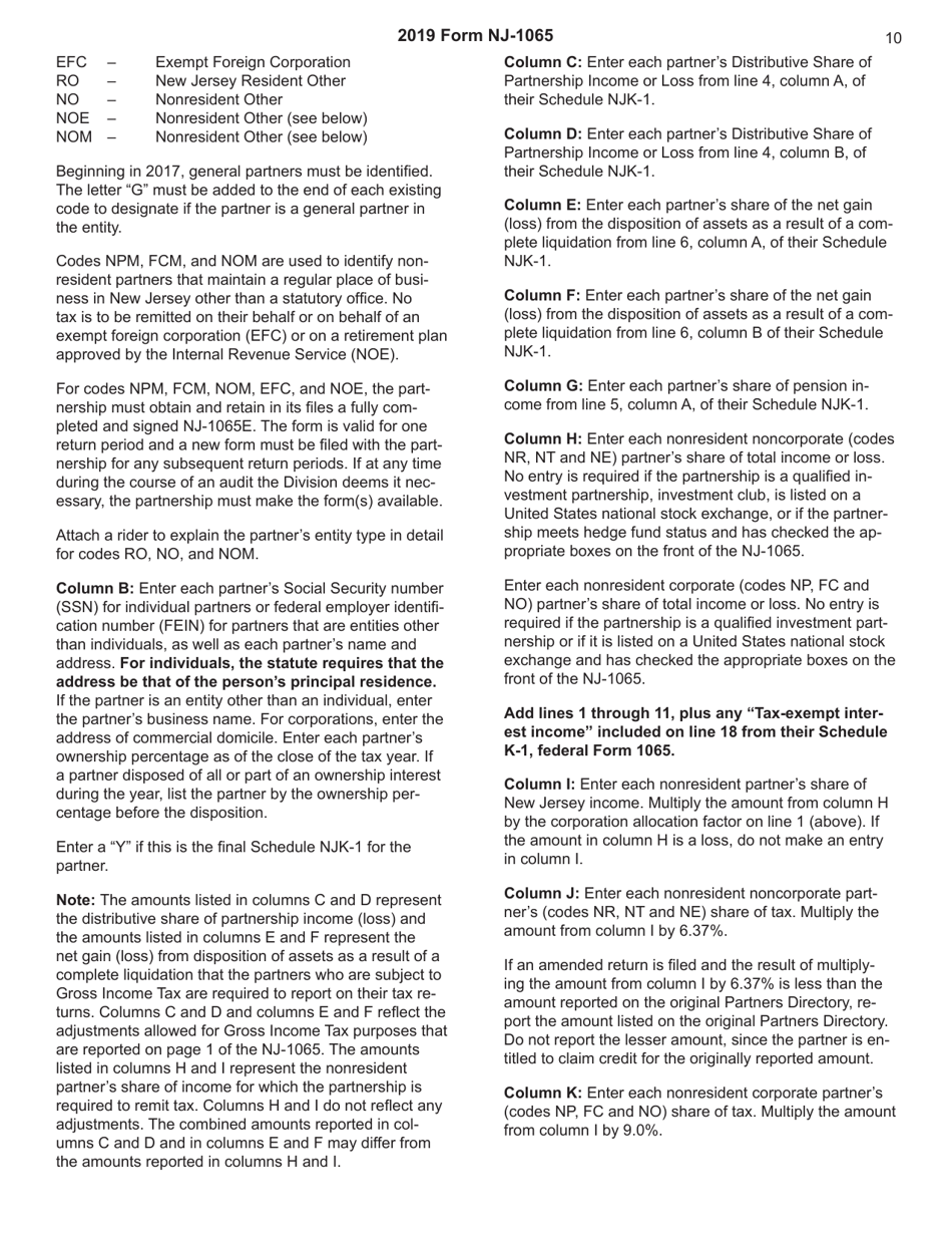 Instructions for Form NJ-1065 Schedule NJK-1 Partners Share of Income - New Jersey, Page 10